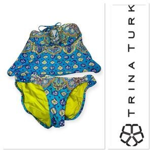 Trina Turk two piece blue:green Paisley Swimwear size 12